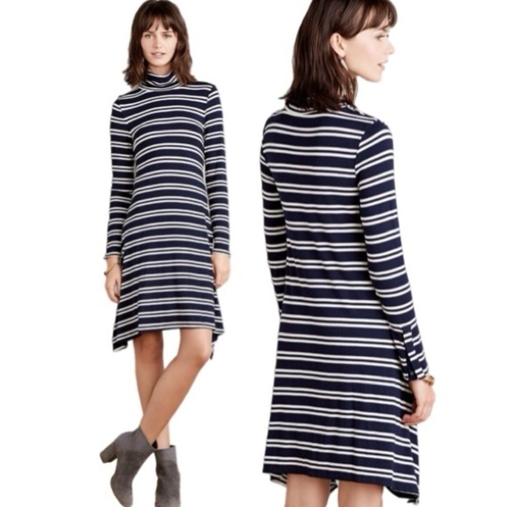 Maeve Anthropologie Turtleneck Striped Swing Dress Navy Size XS